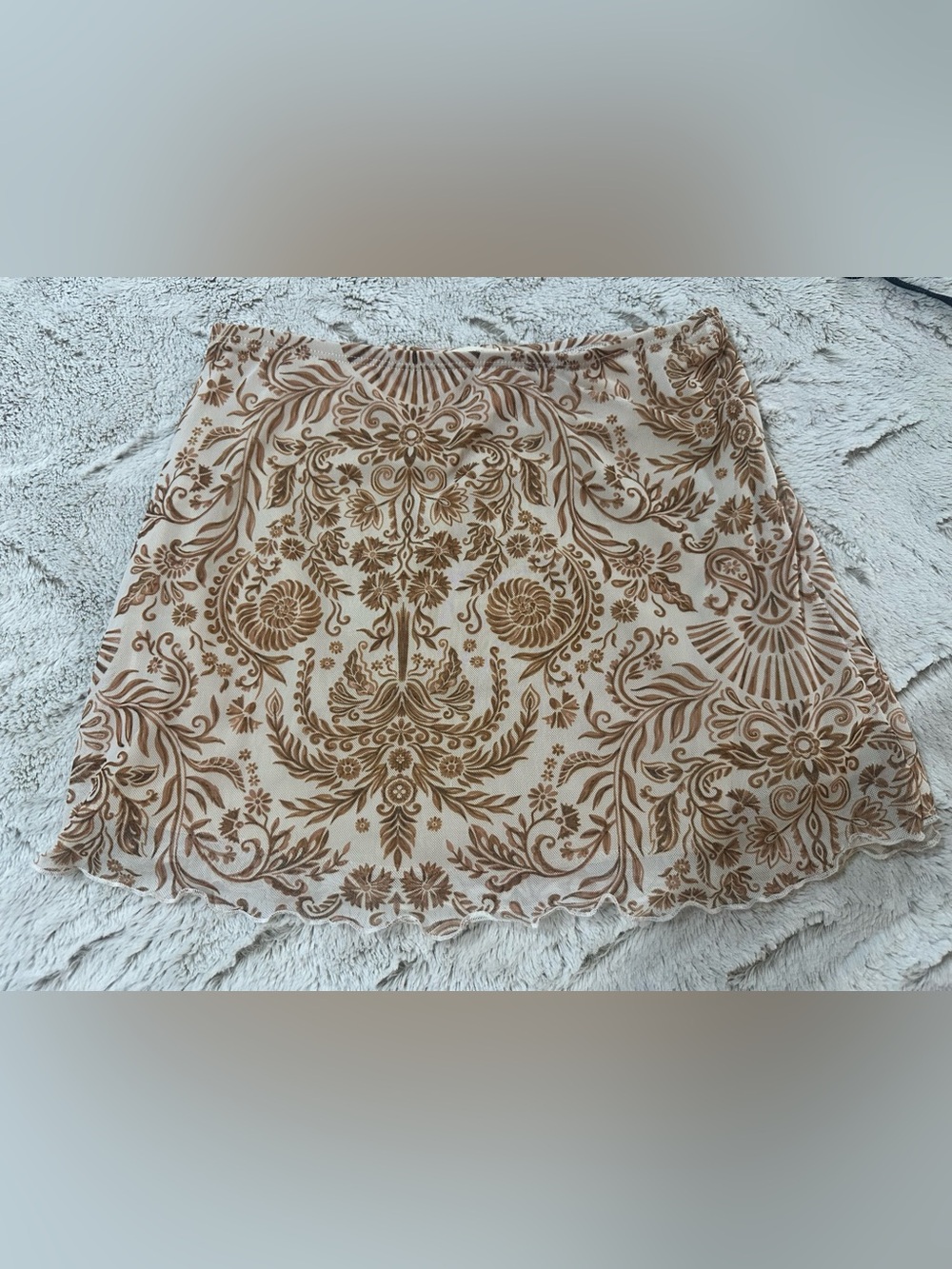 See You Monday Cream and Brown Floral Mini Skirt Size Medium